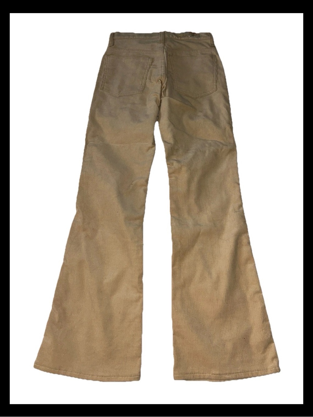 NOS Vintage Tan Corduroy Thin Wale Bell Bottom High Waist Flare Pants 26x29